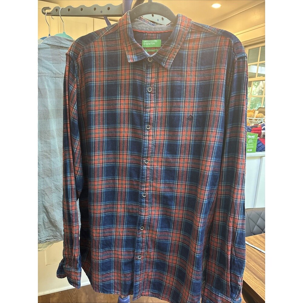 United Colors of Benetton Lyocell Blend plaid “flannel”button-up shirt Size XL
